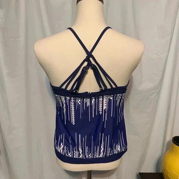 Strappy Loose Fitting Bathing Suit Top. Sz L. Royal Blue/White. Removable Cups. - Picture 3 of 7